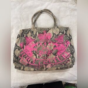 Juicy Couture Beige Snake-Print Tote with Pink Logo Lining